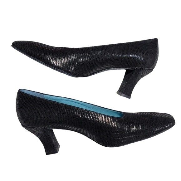 Thierry Rabotin Black Shimmery Suede Italian Heels Sz 39 - Picture 3 of 9